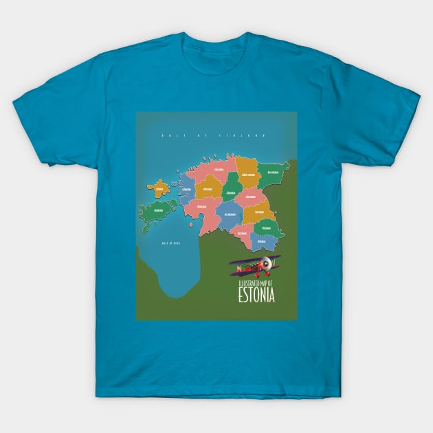 Illustrated map of Estonia T-Shirt by nickemporium1